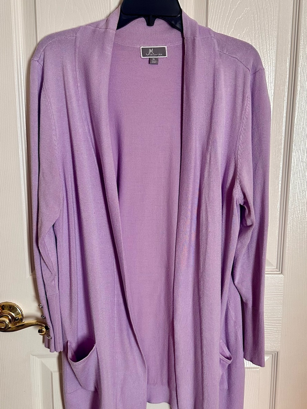JM Collection Lavender Open-Front Cardigan